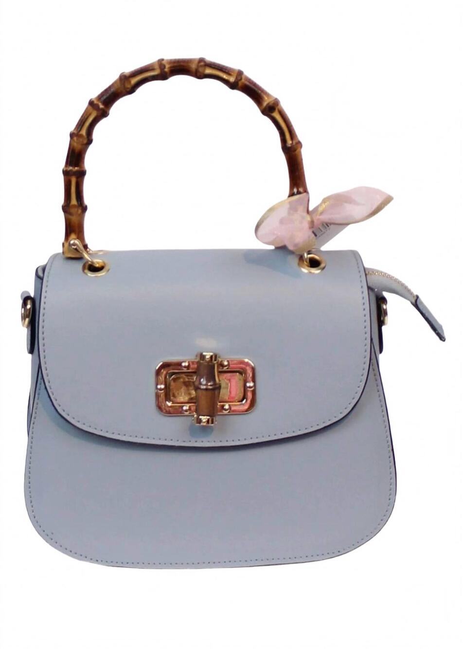 NEW JIJOU CAPRI women's bamboo handle leather crossbody bag in blue